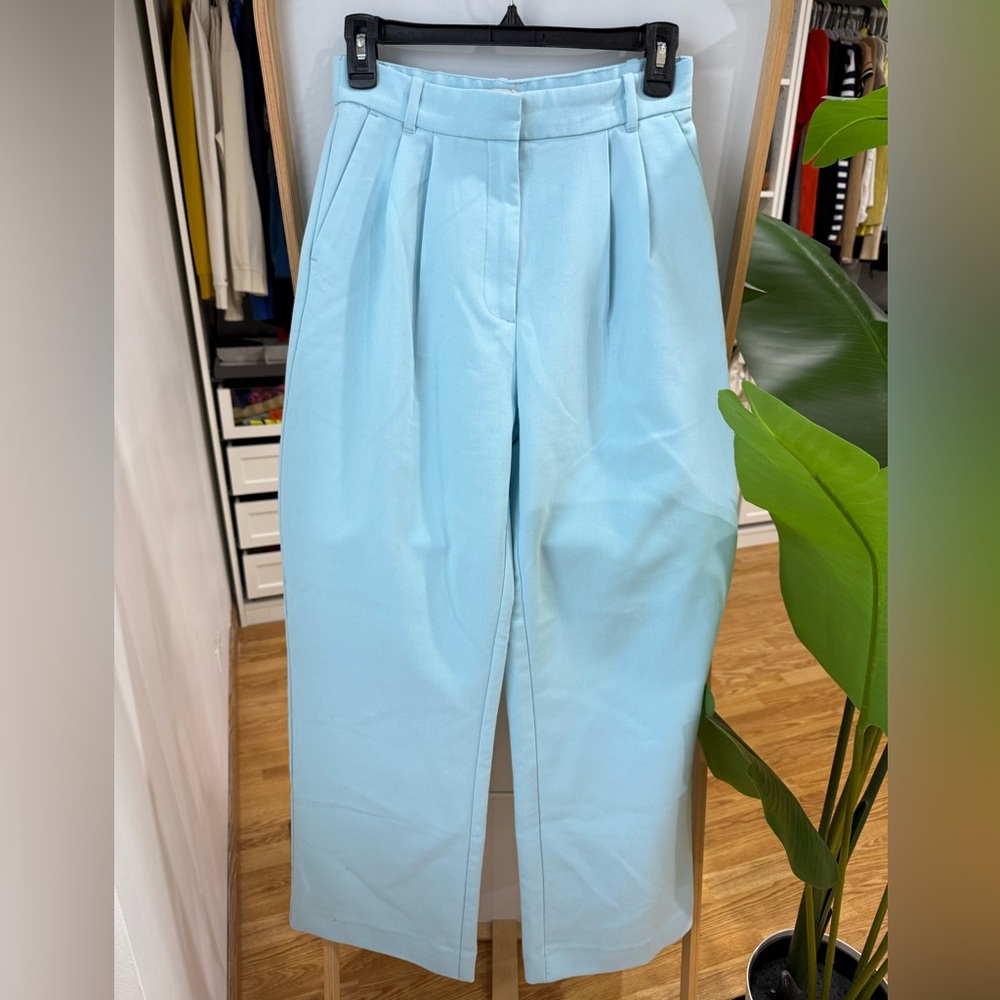Abercrombie & Fitch Pastel Blue High-Waist Pleated Straight Leg Pants